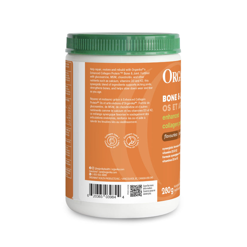 Organika Canadian-Made Enhanced Collagen Bone and Joint Powder - with Glucosamine, MSM, Chondroitin Sulfate, Vitamin D3 and K2 | Helps Restore Bone and Joint Health + Healthier Skin and Hair - 280g 🍁 All In One Marketplace Canada