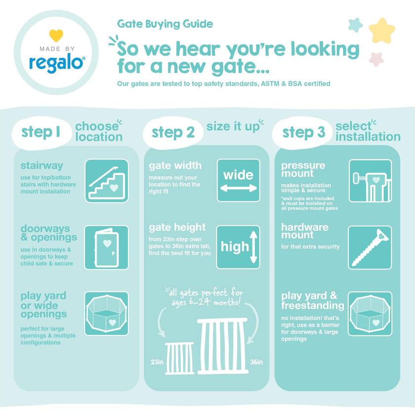 Regalo Easy Fit Plastic Adjustable Extra Wide Baby Gate, Award Winning Brand, 23 Inches Tall, Fits Openings Between 28 to 42 Inches, Pressure Mounted 🍁 All In One Marketplace Canada