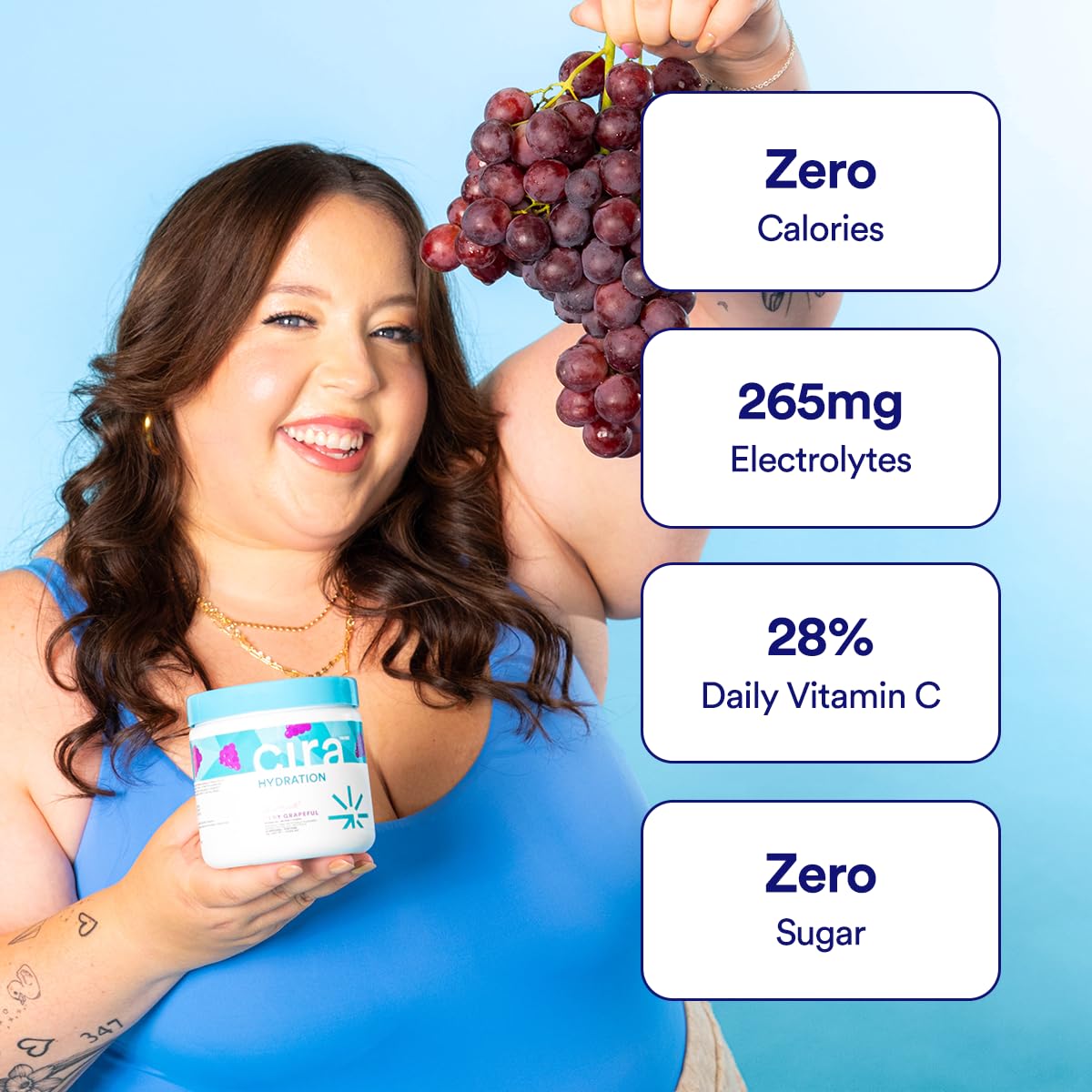 Cira Hydration Electrolytes Powder - Cira x Alicia McCarvell’s Daily Electrolyte Powder, Sugar Free, Himalayan Salt, Magnesium, Potassium for Dehydration Relief & Recovery - Very Grapeful, 45 Servings 🍁 All In One Marketplace Canada