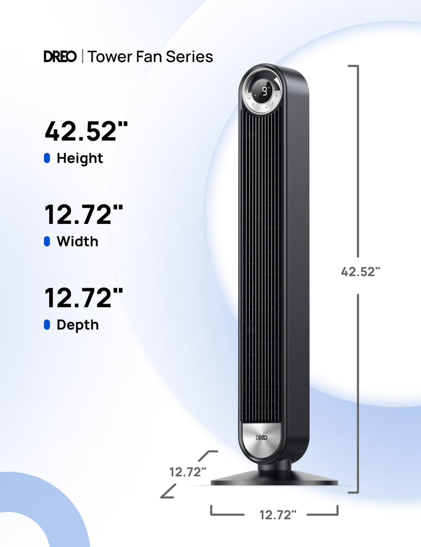 DREO Smart Tower Fan for Bedroom, Upgraded DC 9 Speeds 20dB Ultra-Quiet Floor Fan, 90° Oscillating Fans with 28ft/s Velocity, 12H Timer, Standing Fan, Bladeless Fan Powerful for Home Office Room 🍁 All In One Marketplace Canada