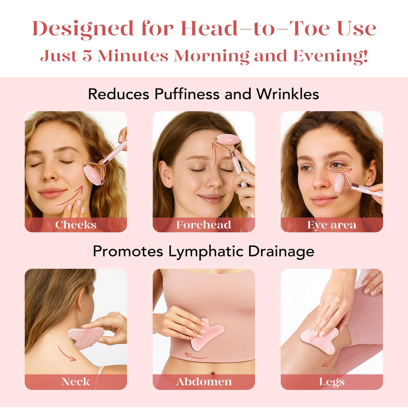 BAIMEI IcyMe Rose Quartz Roller & Gua Sha Set, Cooling Face Roller for Depuffing & Lymphatic Massage, Sculpting Tool for Face, Eyes & Neck, Smooth Skincare Gift for Women and Men 🍁 All In One Marketplace Canada