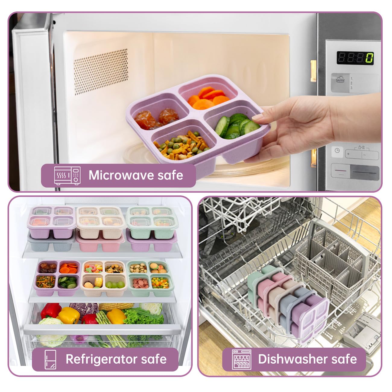 Luriseminger 5 Pack Bento Lunch Box,4 Compartment Snack Containers,Divided Snack Box,Meal Prep Lunch Containers FOR Kids/Toddle/Adults,Food Storage Containers for School, Work and Travel 🍁 All In One Marketplace Canada
