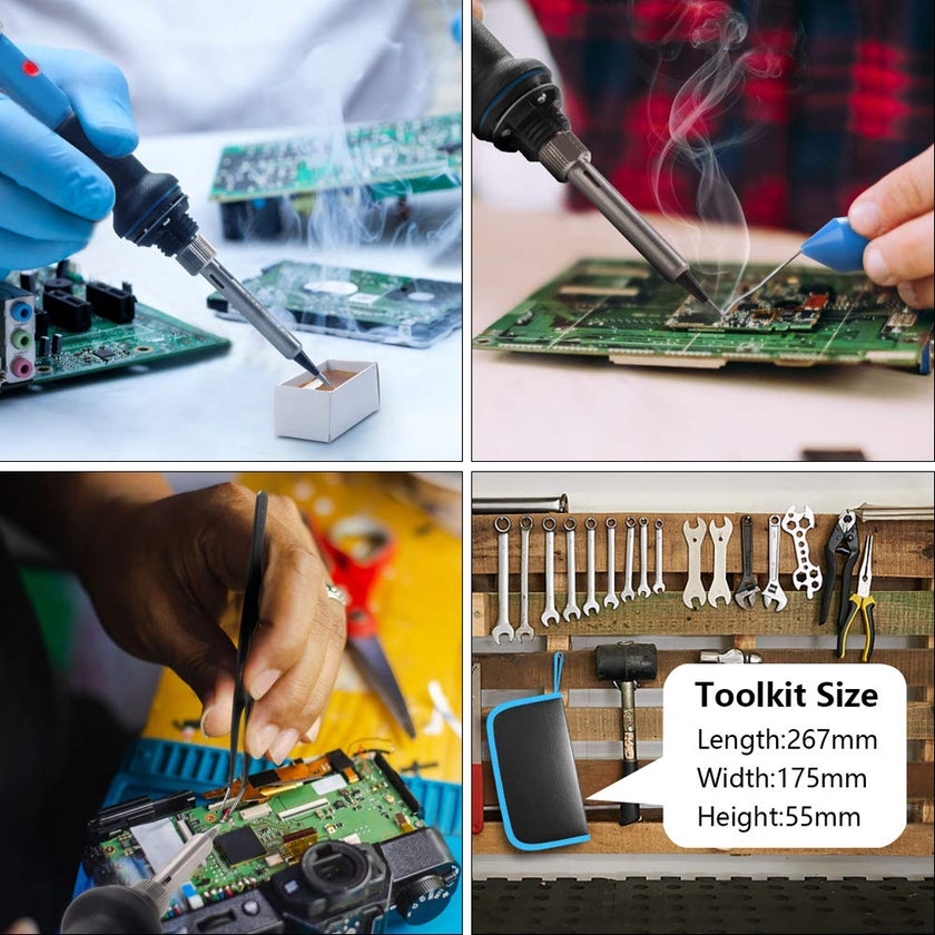 HANDSKIT Soldering Iron Kit, 60W Adjustable Temperature Welding Tool, 5pcs Soldering Iron Tip, Soldering Iron Stand, Desoldering Pump, Tweezers, Solder Wire, Carry Bag 🍁 All In One Marketplace Canada