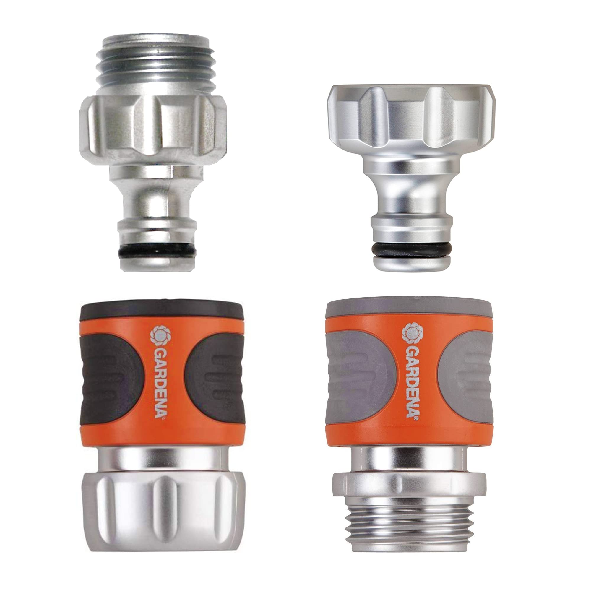 Gardena 9042-M 4-Piece Premium Metal Quick Connector Starter Set, for Any 5/8 Inch or 1/2 Inch Garden Hose, Sprinkler or Spray Nozzle, Made in Germany 🍁 All In One Marketplace Canada