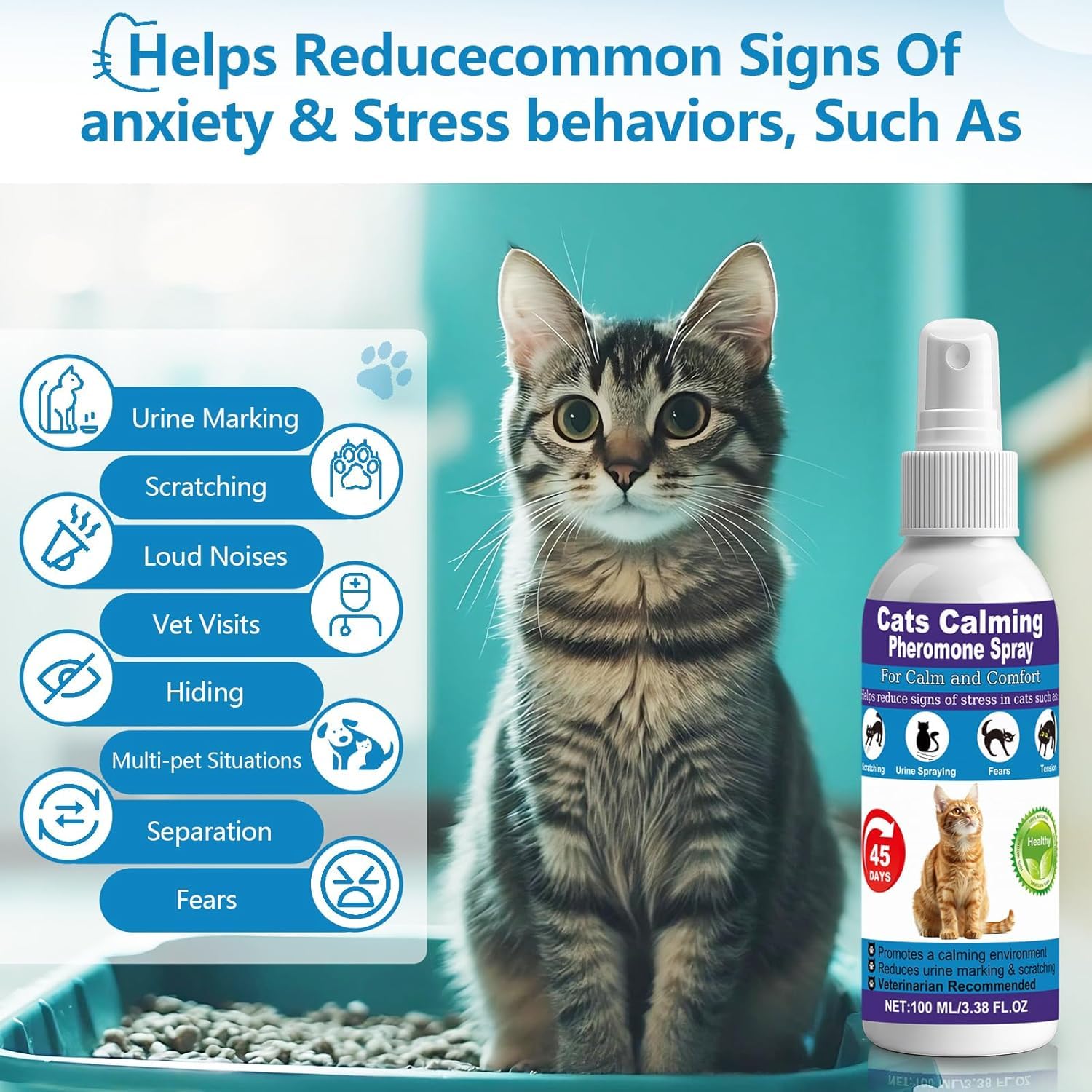 Cat Calming Spray & Cat Pheromone Spray – Stress & Anxiety Relief for Cats & Kittens, Reduces Scratching, Peeing & Marking, Safe Drug-Free Formula with F3 Cat Pheromones,2 Pack 🍁 All In One Marketplace Canada