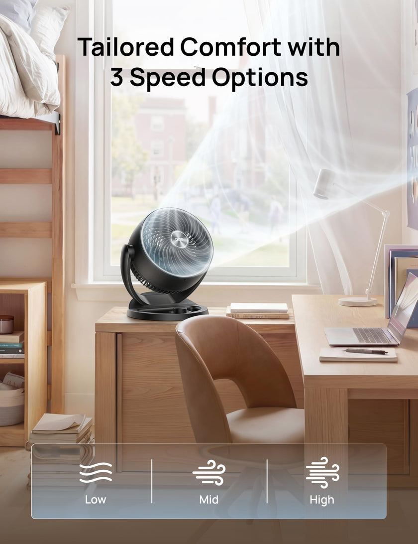 DREO Fan for Bedroom, 12 Inches, 70ft Powerful Airflow, 25db Quiet Table Air Circulator Fans for Whole Room, 120° Adjustable Tilt Desk Fan, 3 Speeds, Desktop Fan for Home, Office, Kitchen, RV 🍁 All In One Marketplace Canada