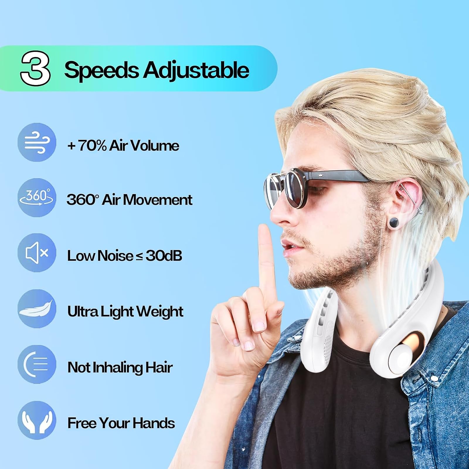 Neck Fan Rechargeable with LED Display & 360° Cooling Airflow, Portable Fan Bladeless Cooler, 4000mAh Battery, 3 Speed Settings, Ultra-Quiet Personal Fans for Home, Office, Travel, Sports - White 🍁 All In One Marketplace Canada