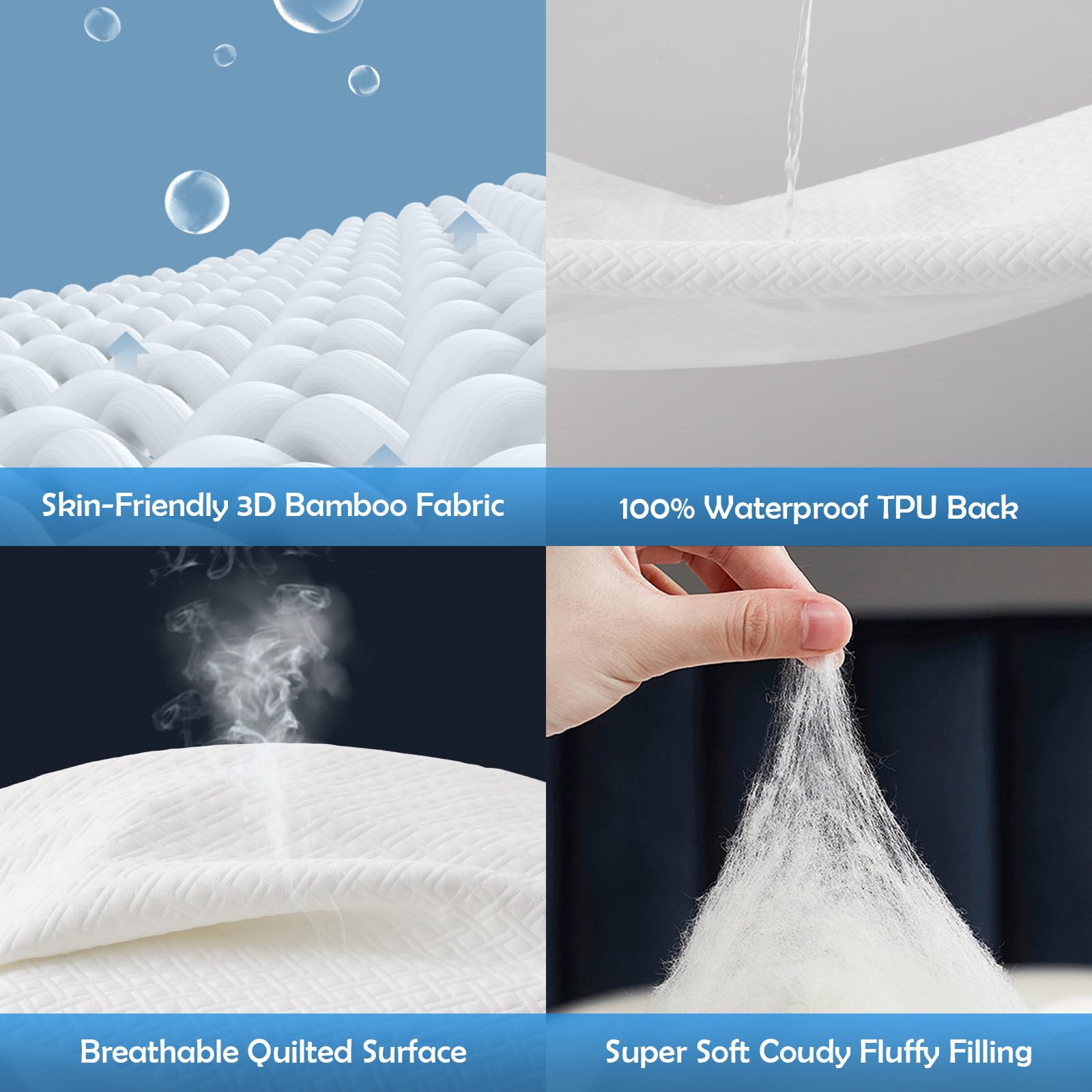 Cozymaker Queen Size Mattress Protector, 100% Waterproof Mattress Cover Fitted 8