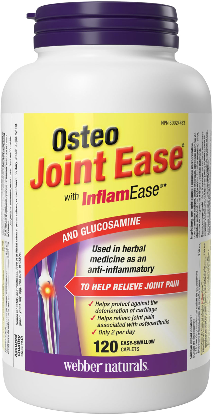 Webber Naturals Osteo Joint Ease with InflamEase and Glucosamine, Helps Ease Joint Pain Associated with Osteoarthritis, 120 Caplets 🍁 All In One Marketplace Canada