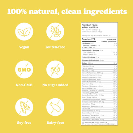 Good Protein Vegan Plant-based Protein Powder 100% Natural, Non-GMO, Dairy-free, Gluten-free, Soy-free, No Added Sugar and Nothing Artificial. Bananas & Cream All-in-One Shake 440 grams 🍁 All In One Marketplace Canada