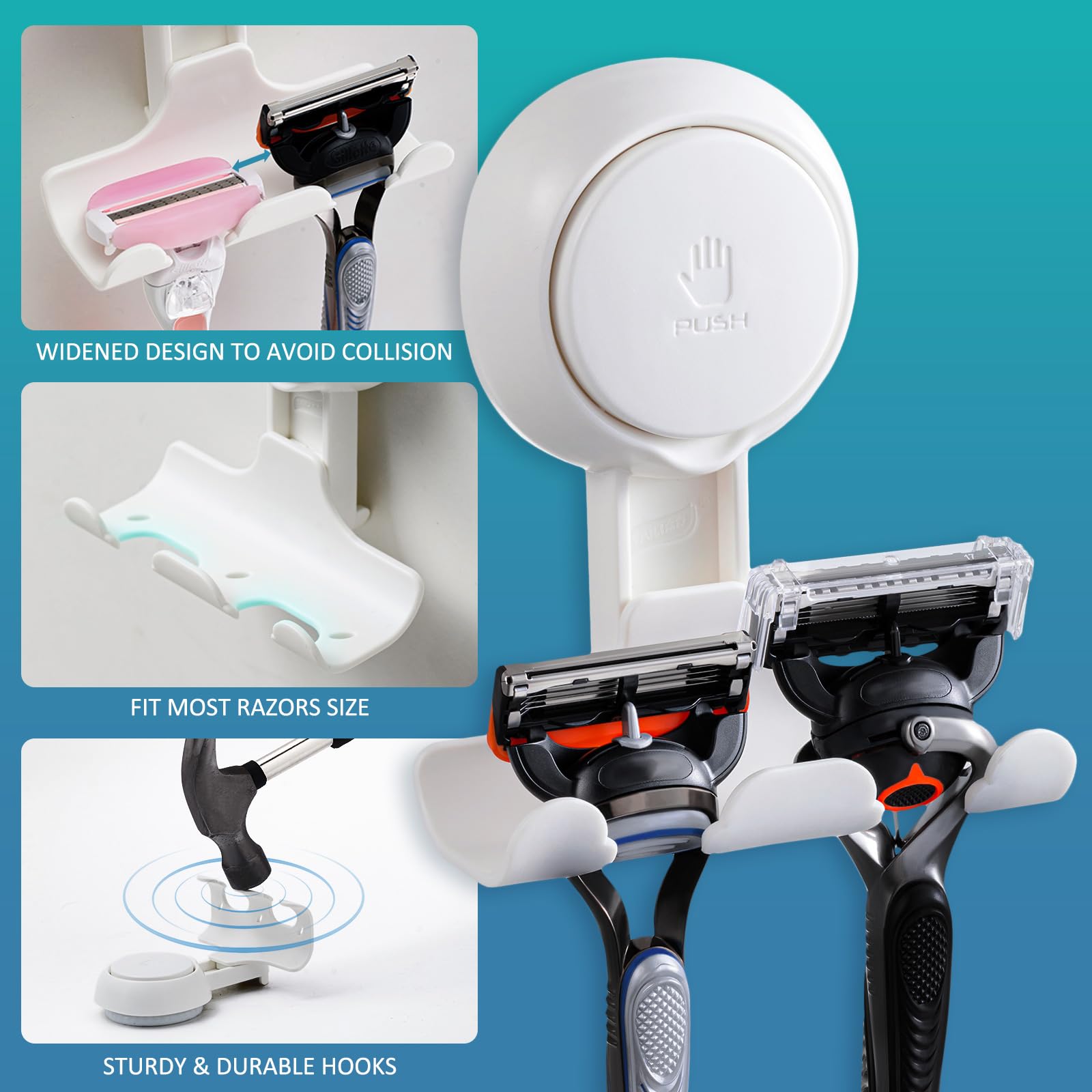 TAILI Shower Razor Holder Suction Cup, Vacuum Hanger Door Hooks for Shower Wall Towel Loofah Sponge Bathroom, Removable Waterproof, White, 2 Pack 🍁 All In One Marketplace Canada