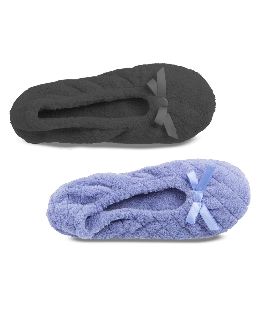 isotoner Women's 2 Pack Ballerina Slipper Quilted and Solid Ballet Flat, Periwinkle Quilted, Ash Solid, 8-9 🍁 All In One Marketplace Canada