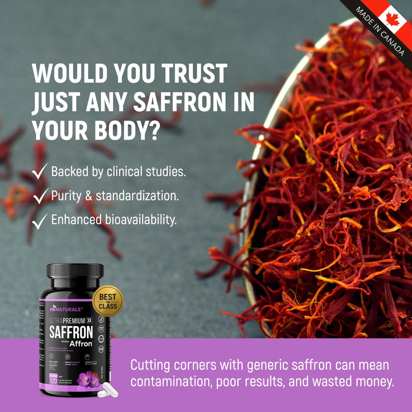 miNATURALS Saffron Supplements 120 Capsules | Clinically Studied Affron Saffron Extract | Stress & Mood Support for Men, Women & Teens | Pure Saffron Pills 🍁 All In One Marketplace Canada