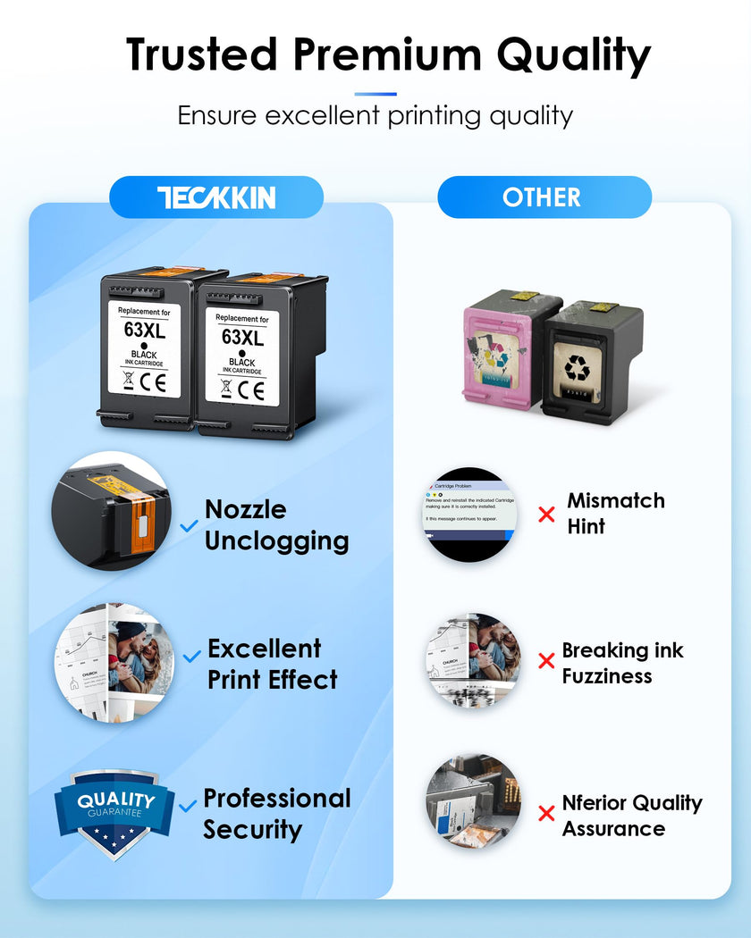 63XL Black High-Yield Ink Cartridge for HP 63 Black Ink Cartridge Replacement for HP Ink 63 Works with HP OfficeJet 3830 4650 5255 5258 Envy 4520 4512 DeskJet 1112 2130 3630 F6U64AN (2 Black Pack) 🍁 All In One Marketplace Canada