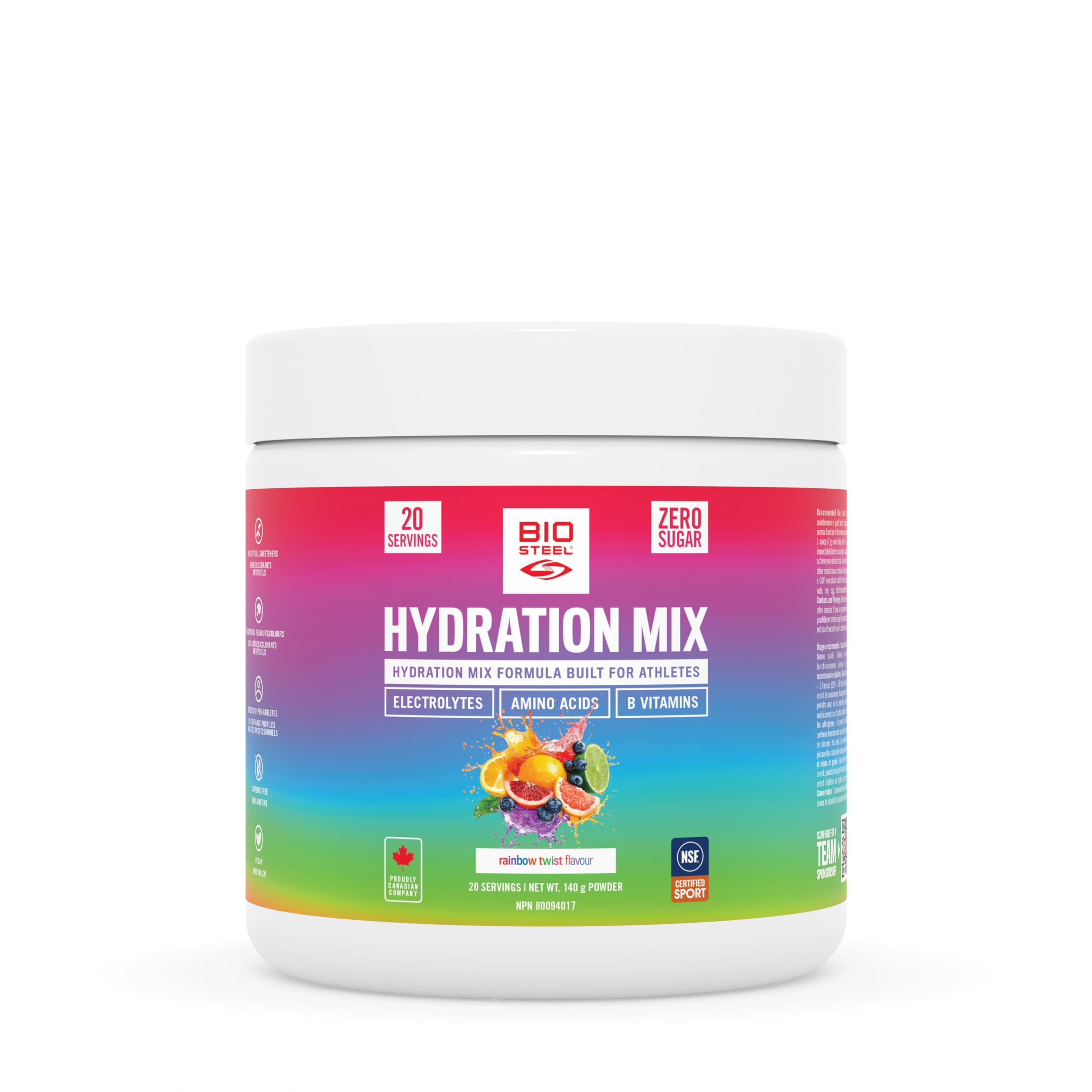 BioSteel Electrolyte Hydration Mix Powder, Zero Sugar, No Artificial Flavours, Rainbow Twist, 20 Serving Container 🍁 All In One Marketplace Canada