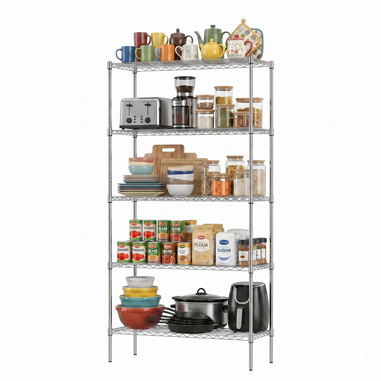 FDW Storage Shelves,Wire Shelving Unit Metal Shelves Heavy Duty Layer Rack Storage Rack Adjustable Utility (Chrome, 36