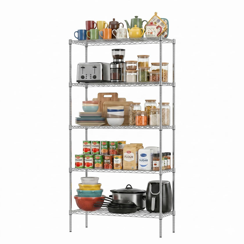 FDW Storage Shelves,Wire Shelving Unit Metal Shelves Heavy Duty Layer Rack Storage Rack Adjustable Utility (Chrome, 36