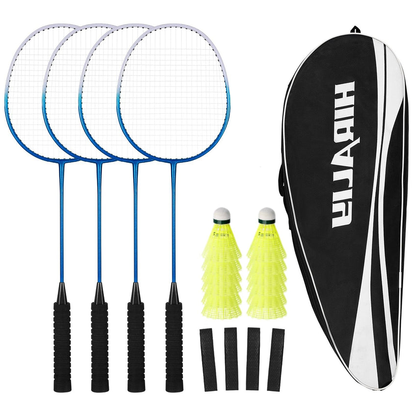 HIRALIY Badminton Rackets for Outdoor Backyard Games, Lightweight Badminton Set of 4 for Kids & Adults & Beginners, Including 4 Rackets, 12 Nylon Shuttlecocks, 4 Replacement Grip Tapes, 1 Carrying Bag 🍁 All In One Marketplace Canada