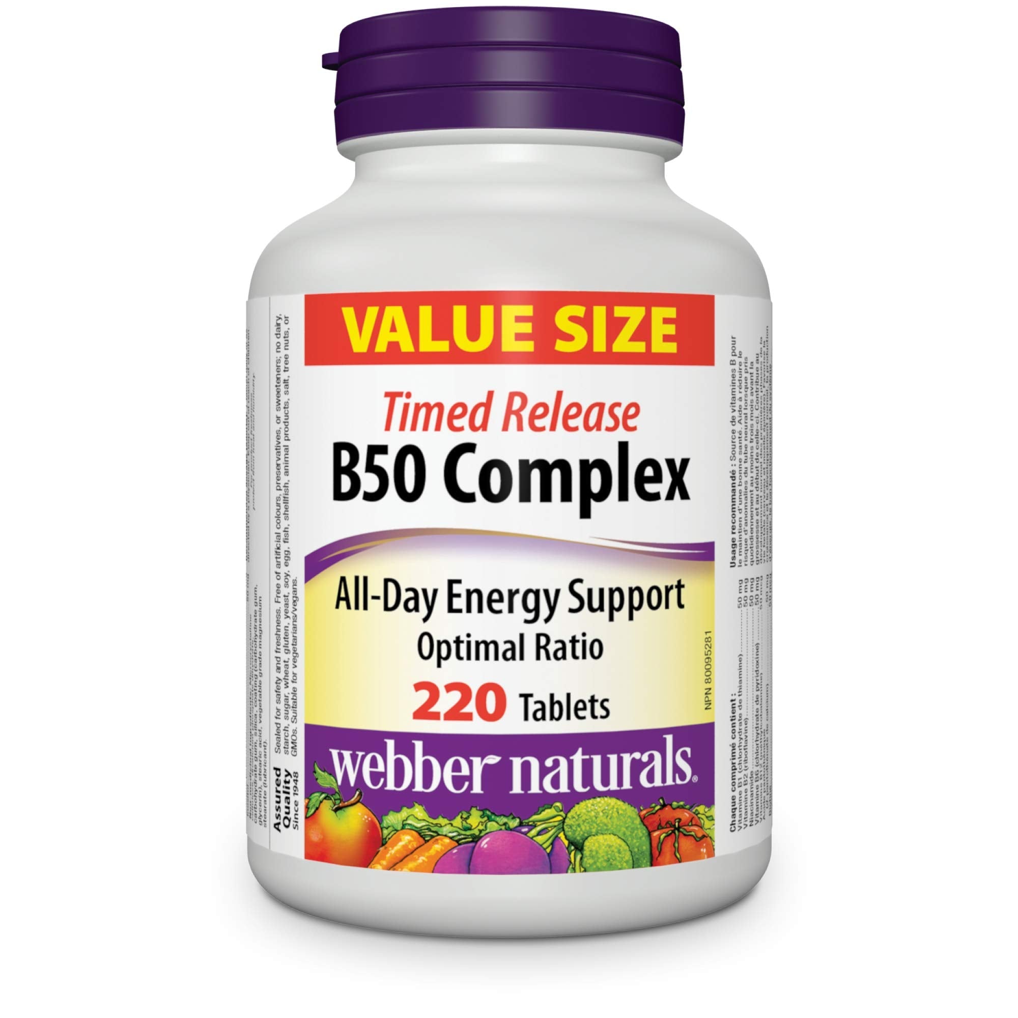 Webber Naturals Vitamin B50 Complex, Timed Release, 220 Tablets, Supports Energy Production and Metabolism, Vegan 🍁 All In One Marketplace Canada