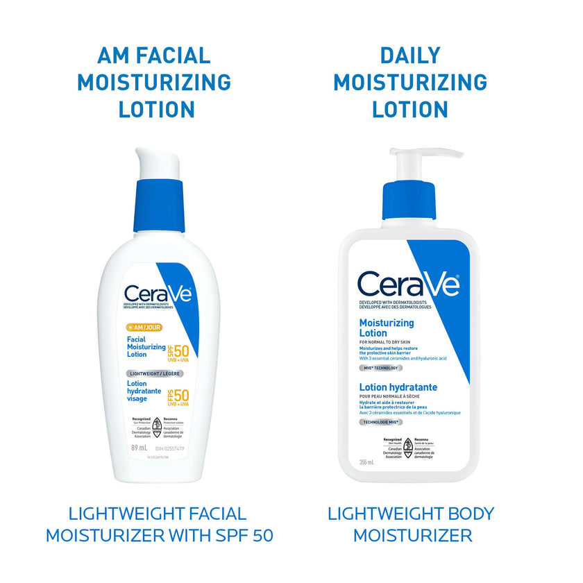 CeraVe AM Face Moisturizer SPF 50, Facial Moisturizing Lotion with Sunscreen, Hyaluronic Acid & Niacinamide, Broad Spectrum UVA+UVB Protection, No White Cast, Recommended by Dermatologists, 89mL 🍁 All In One Marketplace Canada
