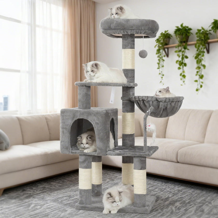Heybly Cat Tree with Toy, Cat Tower condo for Indoor Cats, Cat House with Padded Plush Perch, Cozy Hammock and Sisal Scratching Posts, Light Gray S HCT004SW 🍁 All In One Marketplace Canada