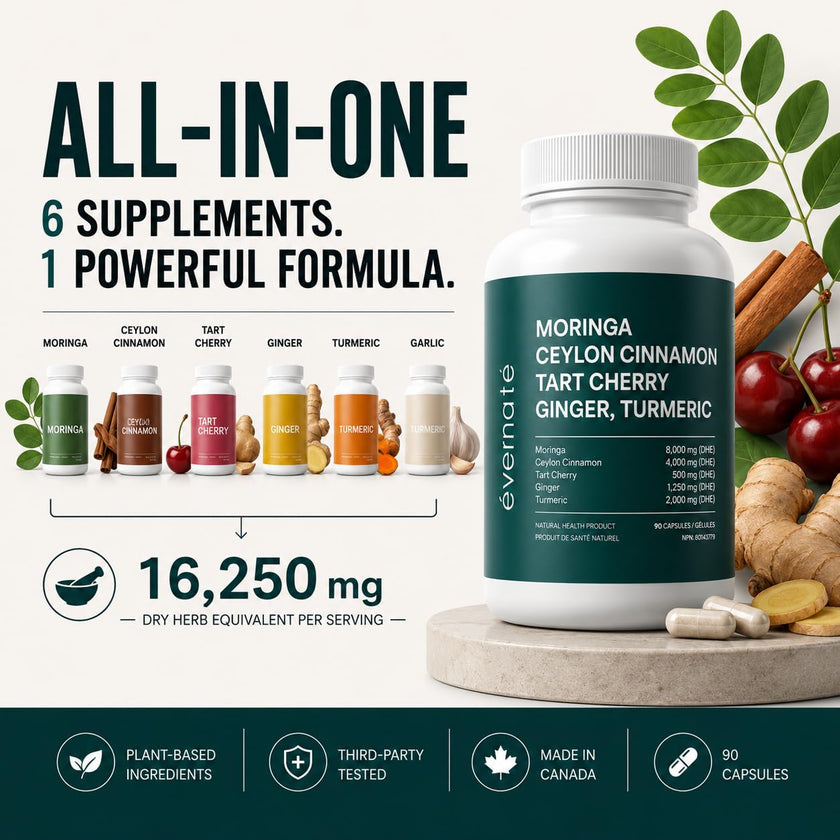 ALL-IN-ONE Moringa 8000 mg with Ceylon Cinnamon 4000 mg, Tart Cherry, Turmeric, Ginger & Garlic (Per Serving: 2 Capsules) – Antioxidant, Detox, Energy & Metabolic Support – Made in Canada 🍁 All In One Marketplace Canada