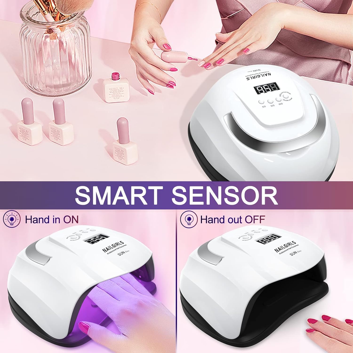 UV LED Nail Lamp, NAILGIRLS 168W Fast UV Light for Nails Gel Polish, Professional Curing with 4 Timer Setting Auto Sensor, LED Gel Nail Dryer for Fingernail and Toenail Home Salon Use, Nail Art Tools 🍁 All In One Marketplace Canada
