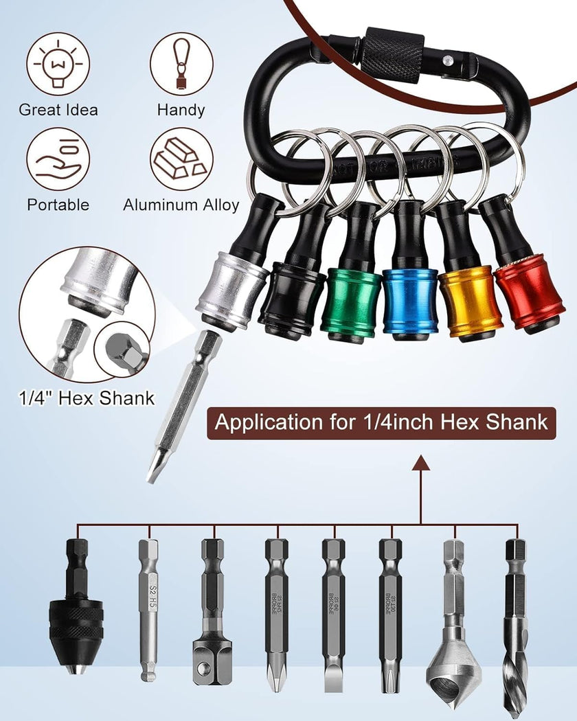 Upgrade, Push to Unlock,katerk 6pcs 1/4 inch Hex Shank Aluminum Alloy Screwdriver Bits Holder Light-weight Quick-change Extension Bar Keychain Drill Screw Adapter Change Portable, With Black Carabiner 🍁 All In One Marketplace Canada