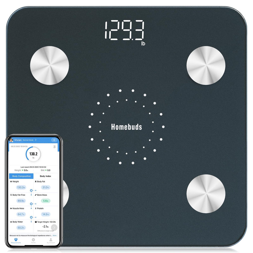 Homebuds Digital Bathroom Scale for Body Weight and Body Fat, Weighing Professional Since 2001, Body Composition Monitor Professional for BMI Fat Water Muscle with App, 400lb, Blue 🍁 All In One Marketplace Canada