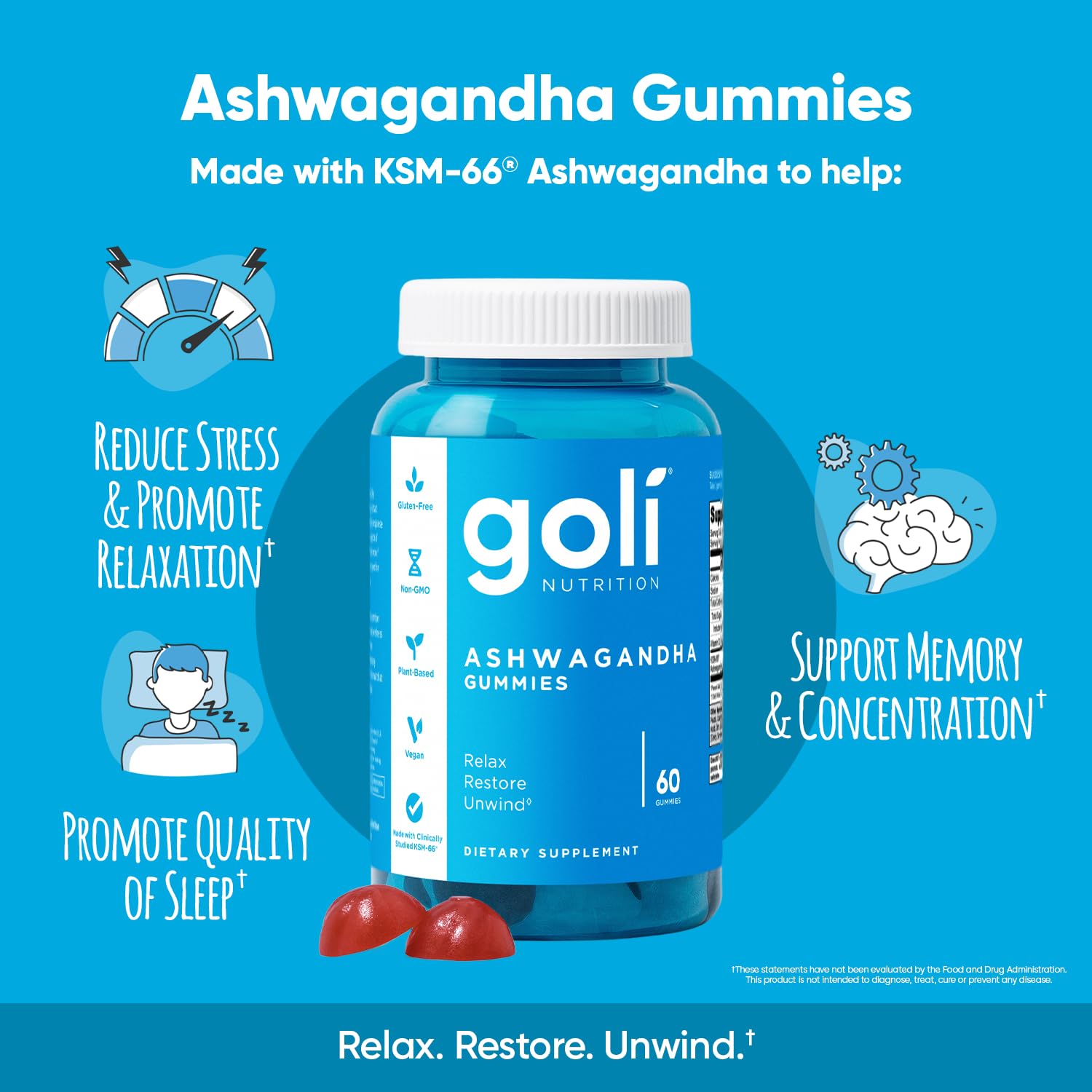 Goli Ashwagandha Gummy | Stress, Athletic Support, Libido | KSM-66, Vegan, Plant Based, Non-GMO, Gluten-Free & Gelatin Free | 60 Count 🍁 All In One Marketplace Canada