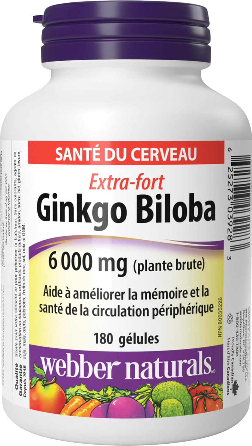 Webber Naturals Ginkgo Biloba 6000 mg, 180 Softgels, Helps Enhance Cognitive Function and Memory 🍁 All In One Marketplace Canada
