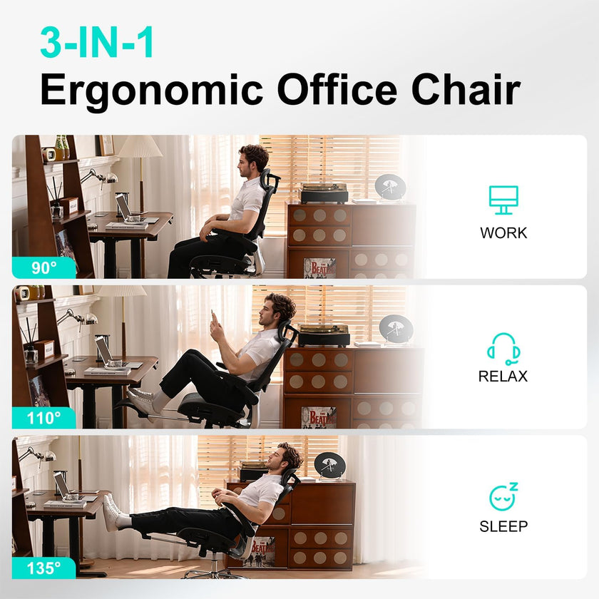 Ergonomic Office Chair,Office Chair with Tilt Function,Mesh Office Chair with Footrest,Ergonomic Chair with Adaptive Backrest, Adjustable Headrest and Flip-Up Armrests 🍁 All In One Marketplace Canada