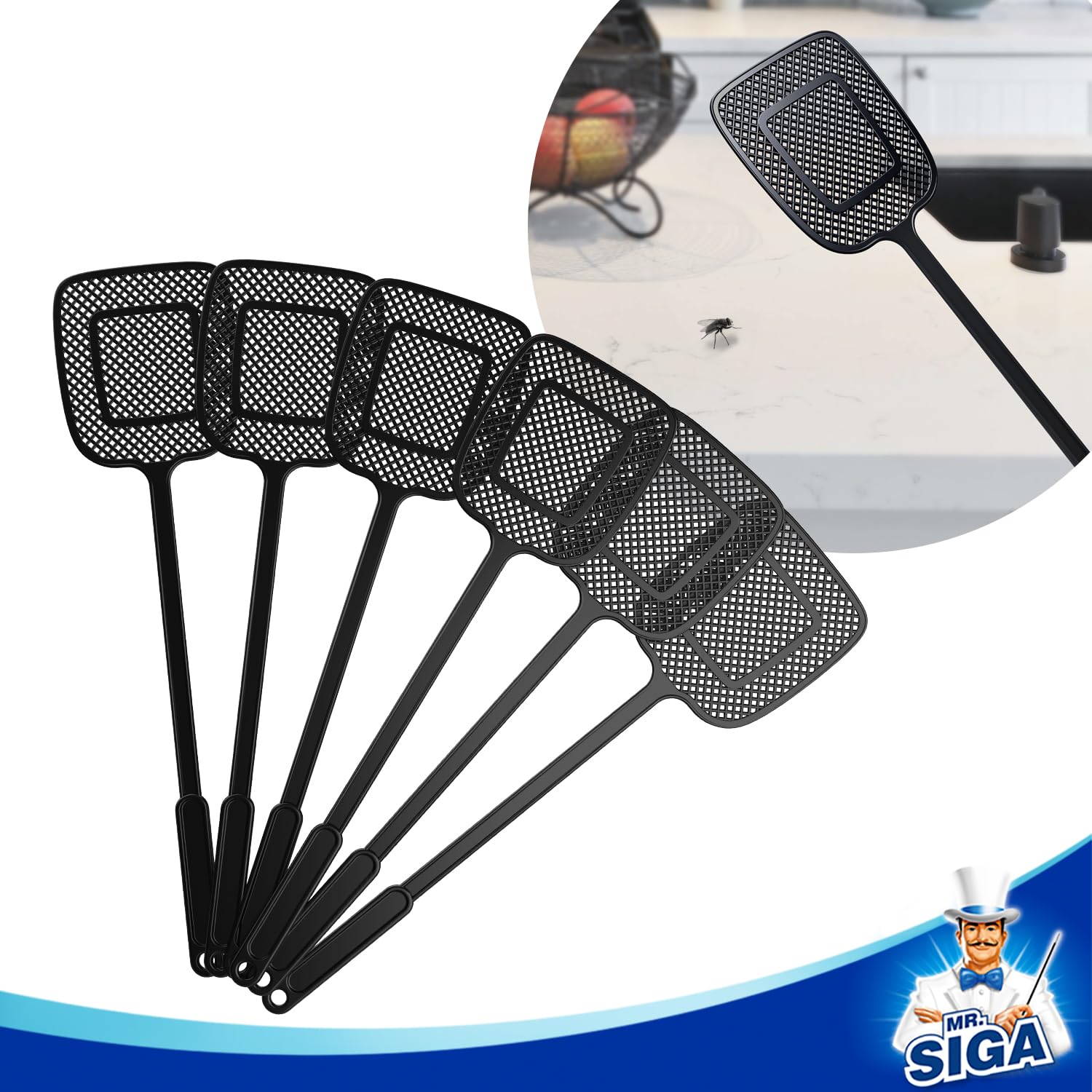 MR.SIGA Heavy Duty Long Handle Fly Swatter, Black, 6 Pack 🍁 All In One Marketplace Canada