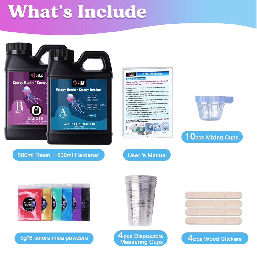 LET'S RESIN Casting Epoxy Resin Kit, 1L(34oz) Crystal Clear & Bubble Free Epoxy Resin and Hardener, High Gloss Resin Kit for DIY Art, Mould Casting, Wood, Jewellery Making, Coasters, Table Top 🍁 All In One Marketplace Canada