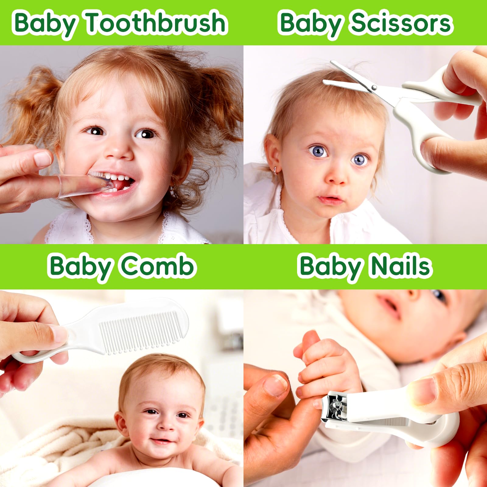 Baby Grooming Kit - 19 in 1 Nursery Essentials Baby Registry Shower Gift for Newborns, Infants, Toddlers, Boys, Girls Kids-Safety Baby Comb, Brush, Finger Toothbrush, Nail Clippers, Scissors(Grey White) 🍁 All In One Marketplace Canada
