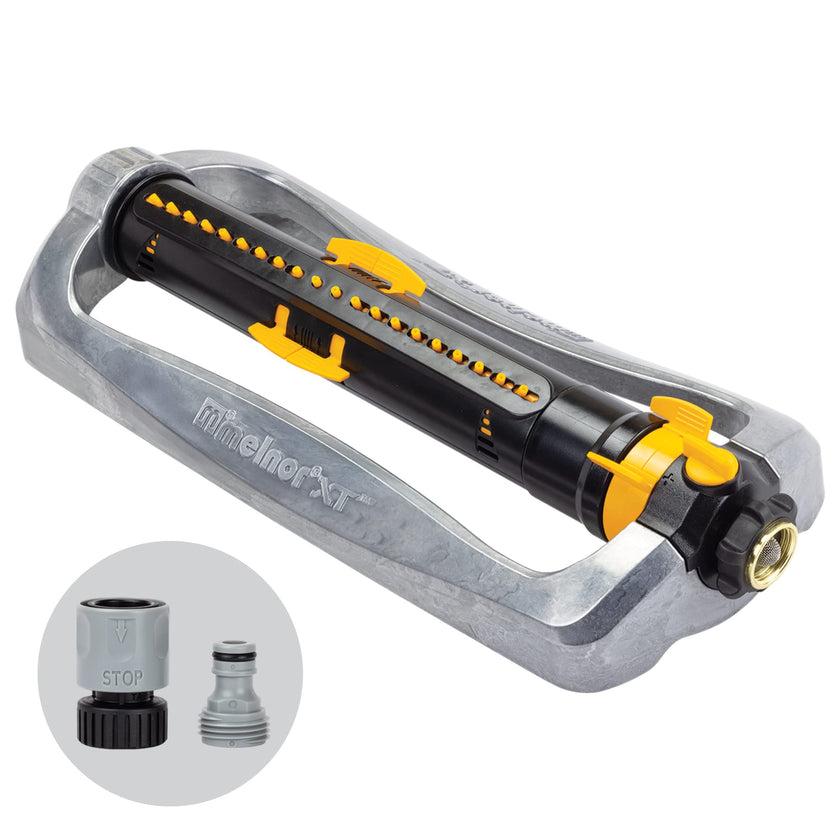 Melnor 65154AMZ XT Turbo Oscillating Sprinkler, Metal Base, 4,500 sq. ft., Quick Connect Bundle, 3-Way Adjustable, Black, Yellow 🍁 All In One Marketplace Canada