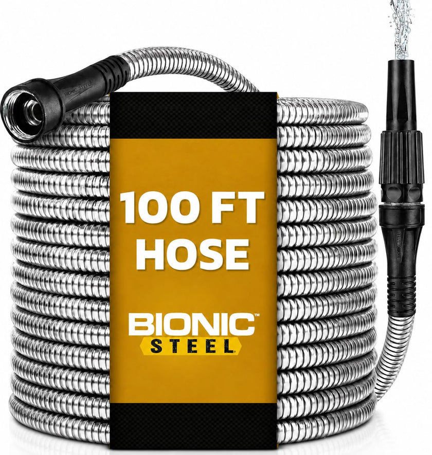 Bionic Steel Metal Garden Hose 100ft, Rust Proof 304 Stainless Steel Water Hose with Aluminum Fittings, Flexible & Heavy Duty Hose, Lightweight, Kink Free & Easy Coil Outdoor Hose - 2026 Model 🍁 All In One Marketplace Canada