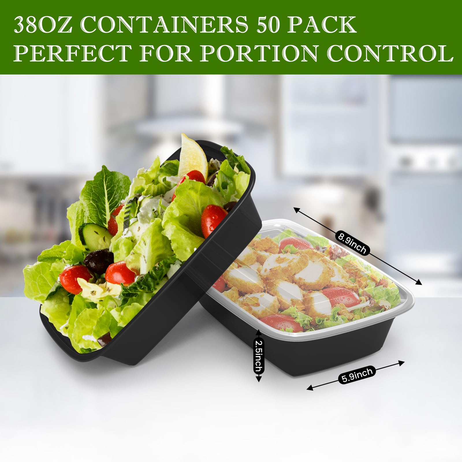 Meal Prep Containers Reusable 38oz - Food Containers with Lids 50 Pack, Disposable to Go Containers, Leakproof Food Prep Containers, Stackable, Takeout, BPA-Free, Microwave/Freezer Safe 🍁 All In One Marketplace Canada