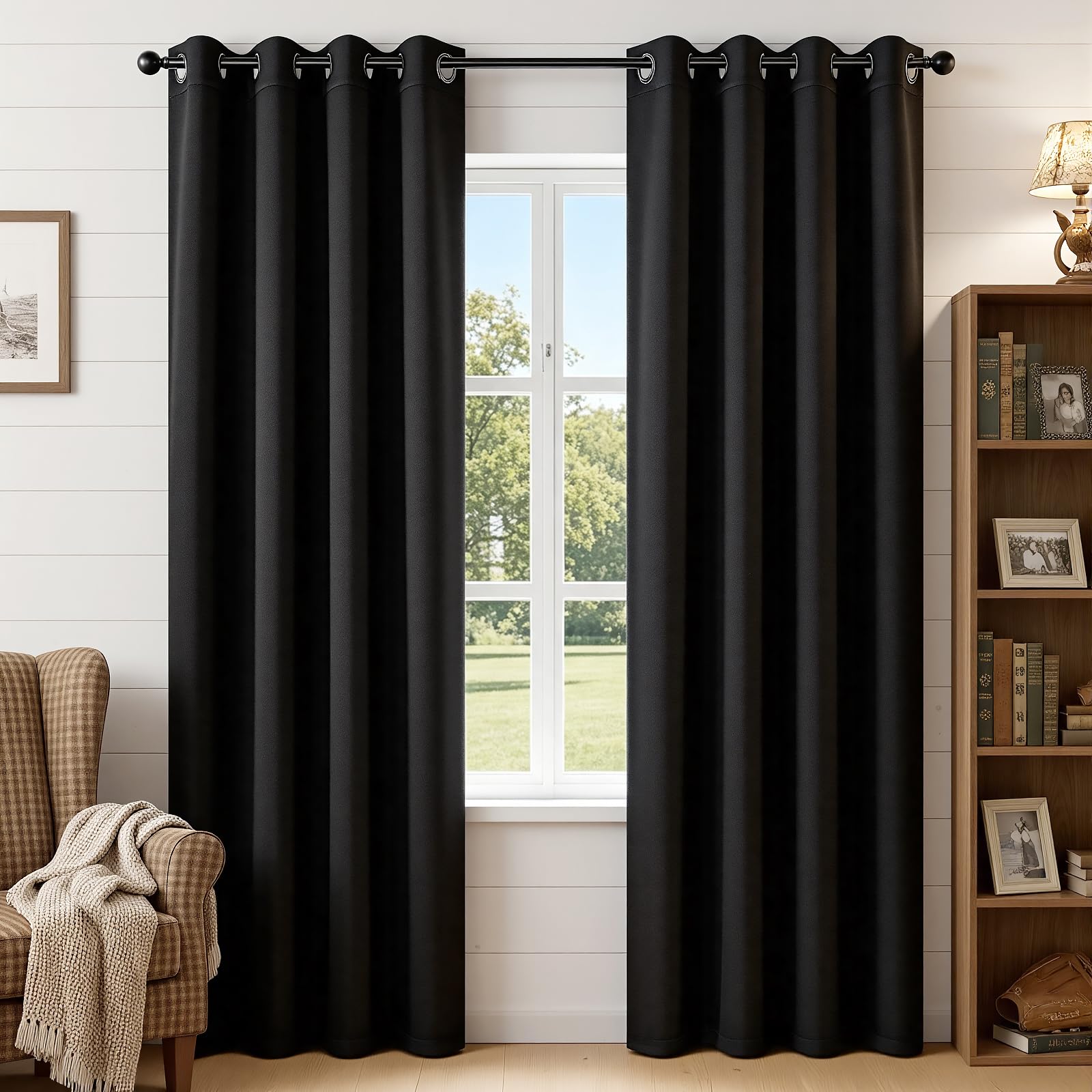 Joydeco Blackout Curtains 84 Inch Length 2 Panels Set, Thermal Insulated Long Curtains& Drapes 2 Burg, Room Darkening Grommet Drapes for Living Room Bedroom Window (W52 x L84 Inch, Black) 🍁 All In One Marketplace Canada
