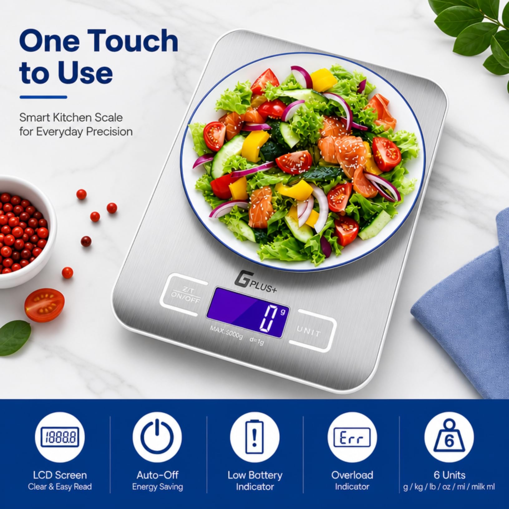 Food Scale, GPlus+ Digital Kitchen Scale, Highly Accurate 5000g/11lb x 0.1oz, Food Scale for Cooking, Baking and Weight Loss, Kitchen Scale with Backlit - Batteries Included 🍁 All In One Marketplace Canada