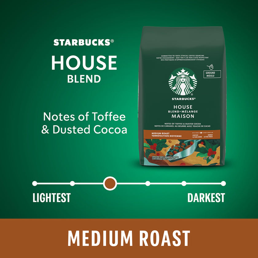 STARBUCKS House Blend Roast Ground Coffee, Medium Roast, Smooth And Balanced, Made With 100 Percent Arabica Beans, For Use With Drip Coffee Makers, Pour-overs, And French Presses, 793 g 🍁 All In One Marketplace Canada