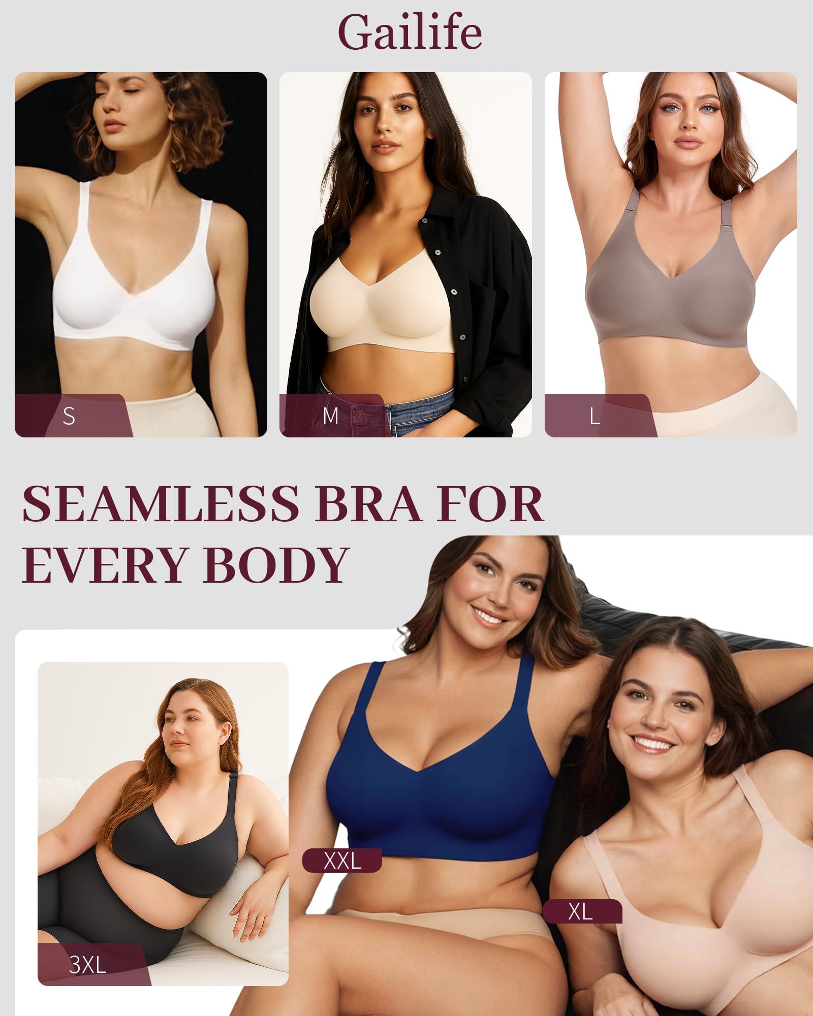 Gailife Womens Jelly Bra for Women Wireless Bras Seamless No Underwire Supportive Full Coverage T-Shirt Bra -New-Black-M 🍁 All In One Marketplace Canada