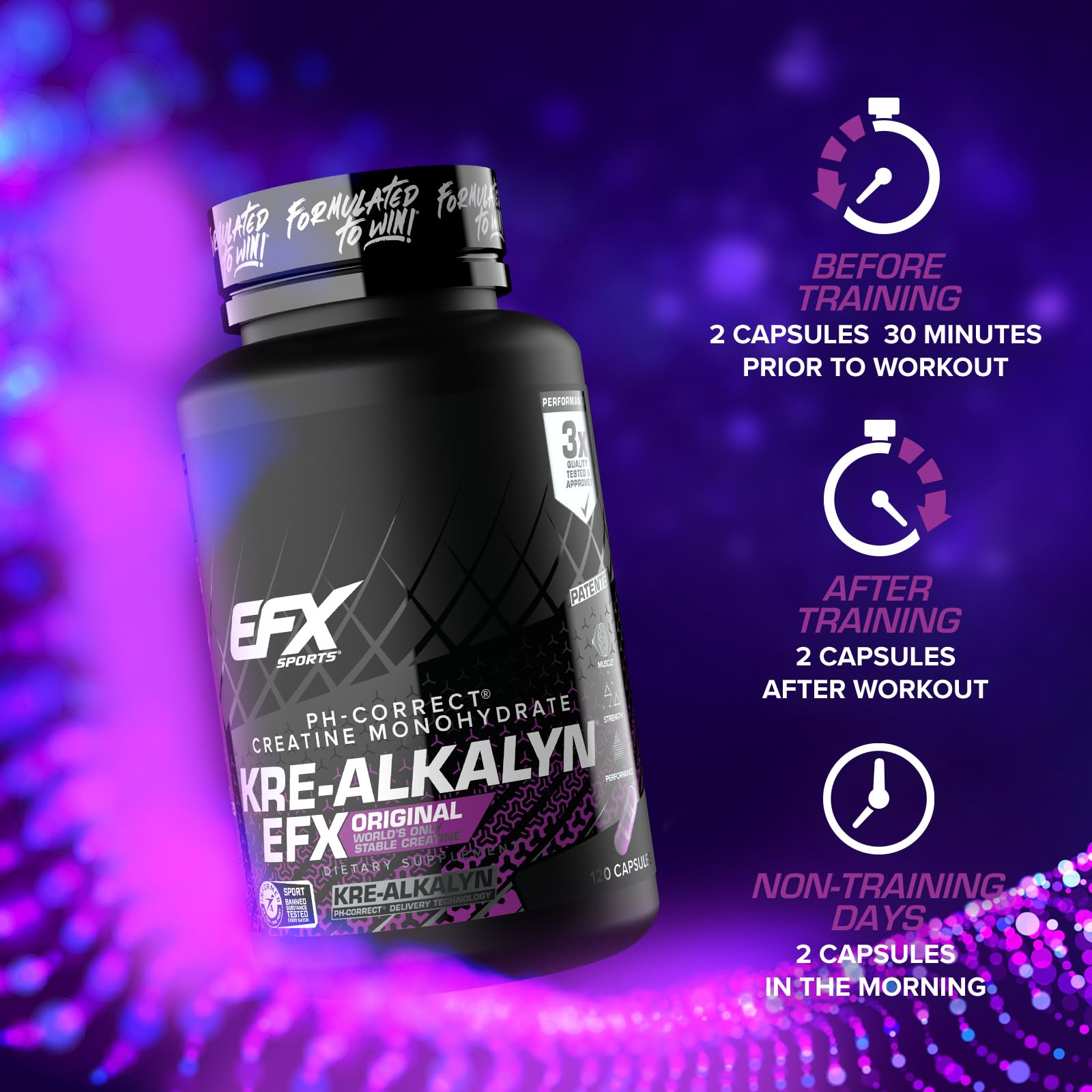 EFX Sports Kre-Alkalyn | PH-Correct Creatine Monohydrate | Informed-Choice, Gain Strength, Build Muscle & Enhance Performance I No Bloating, No Water Retention - 120 Capsules / 60 Servings 🍁 All In One Marketplace Canada