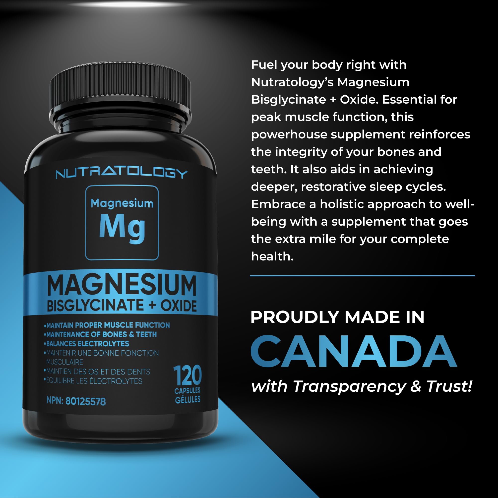 Nutratology® Magnesium Bisglycinate + Oxide | Canadian-Made | Relaxes Muscles, Improves Sleep Quality, Maintains Proper Muscle Functions & Enhances Bone Density | 250MG Per Capsule | 120 Capsules 🍁 All In One Marketplace Canada