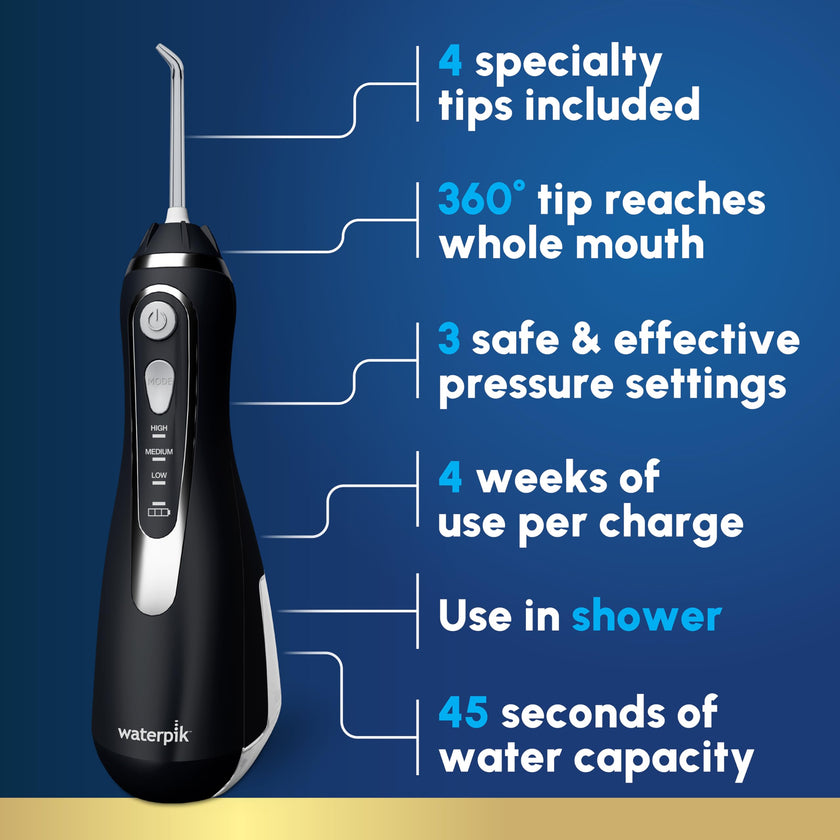 Waterpik Cordless Advanced 2.0 Water Flosser for Teeth, Gums, Braces, Dental Care with Travel Bag & 4 Tips, CDA Validated, Waterproof Rechargeable Handheld, Black (1 Count) Packaging May Vary 🍁 All In One Marketplace Canada