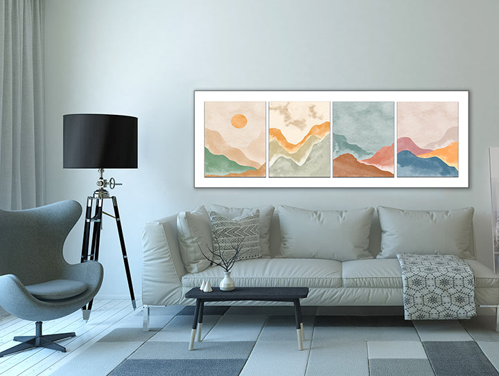 Toile d'art mural représentant 4 scènes de paysage - Art minimaliste abstrait - Grande décoration murale - Vernis RGB