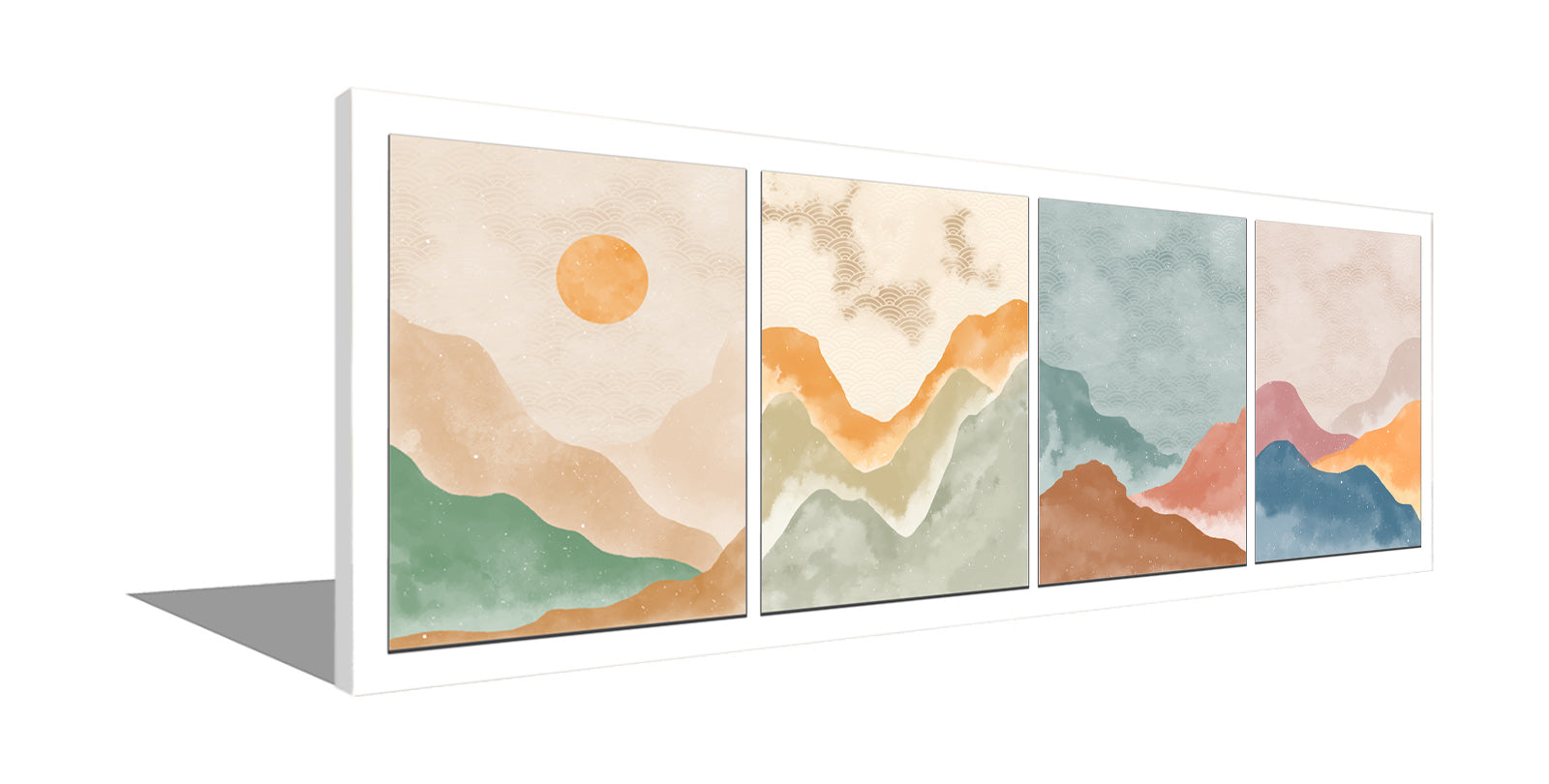 Toile d'art mural représentant 4 scènes de paysage - Art minimaliste abstrait - Grande décoration murale - Vernis RGB