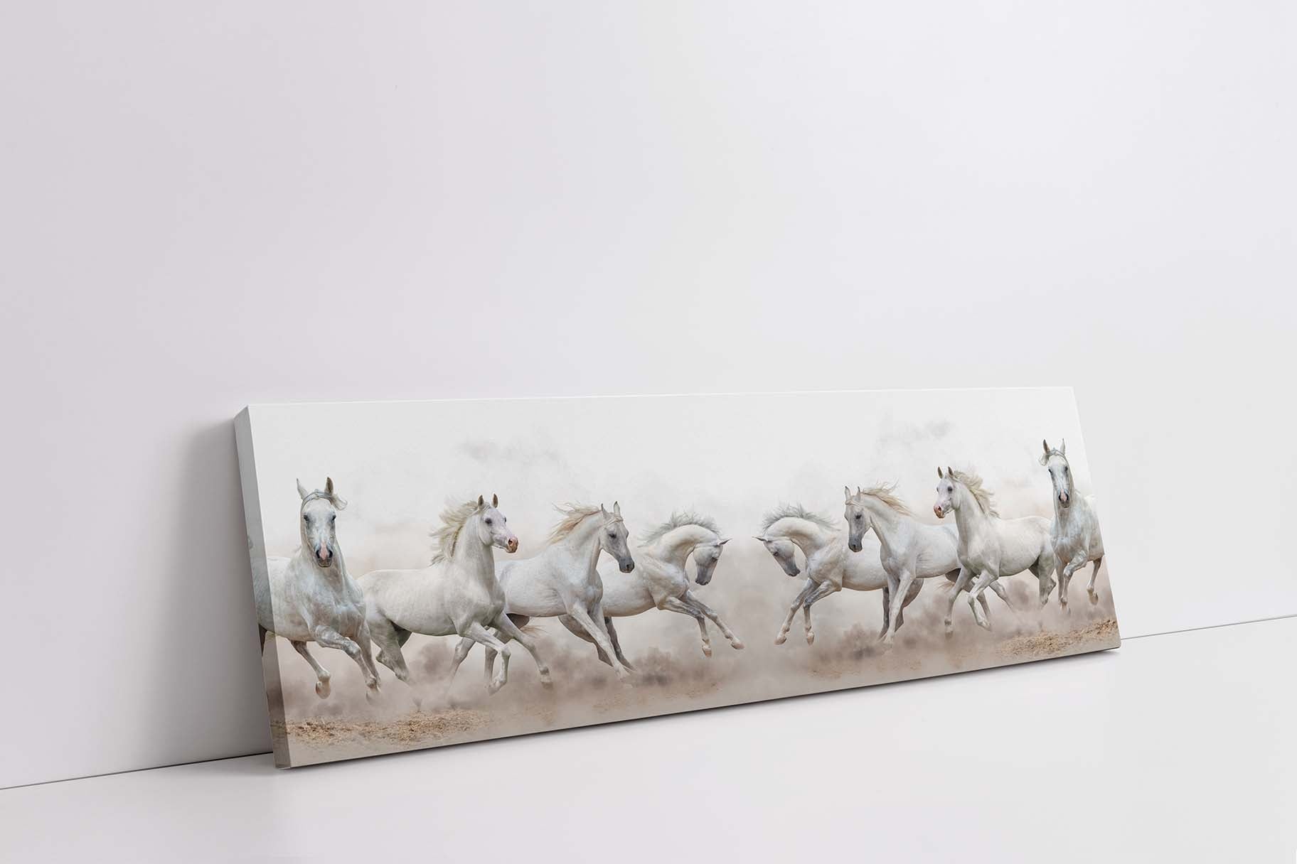 Toile représentant des chevaux arabes devant un ciel blanc - Art mural