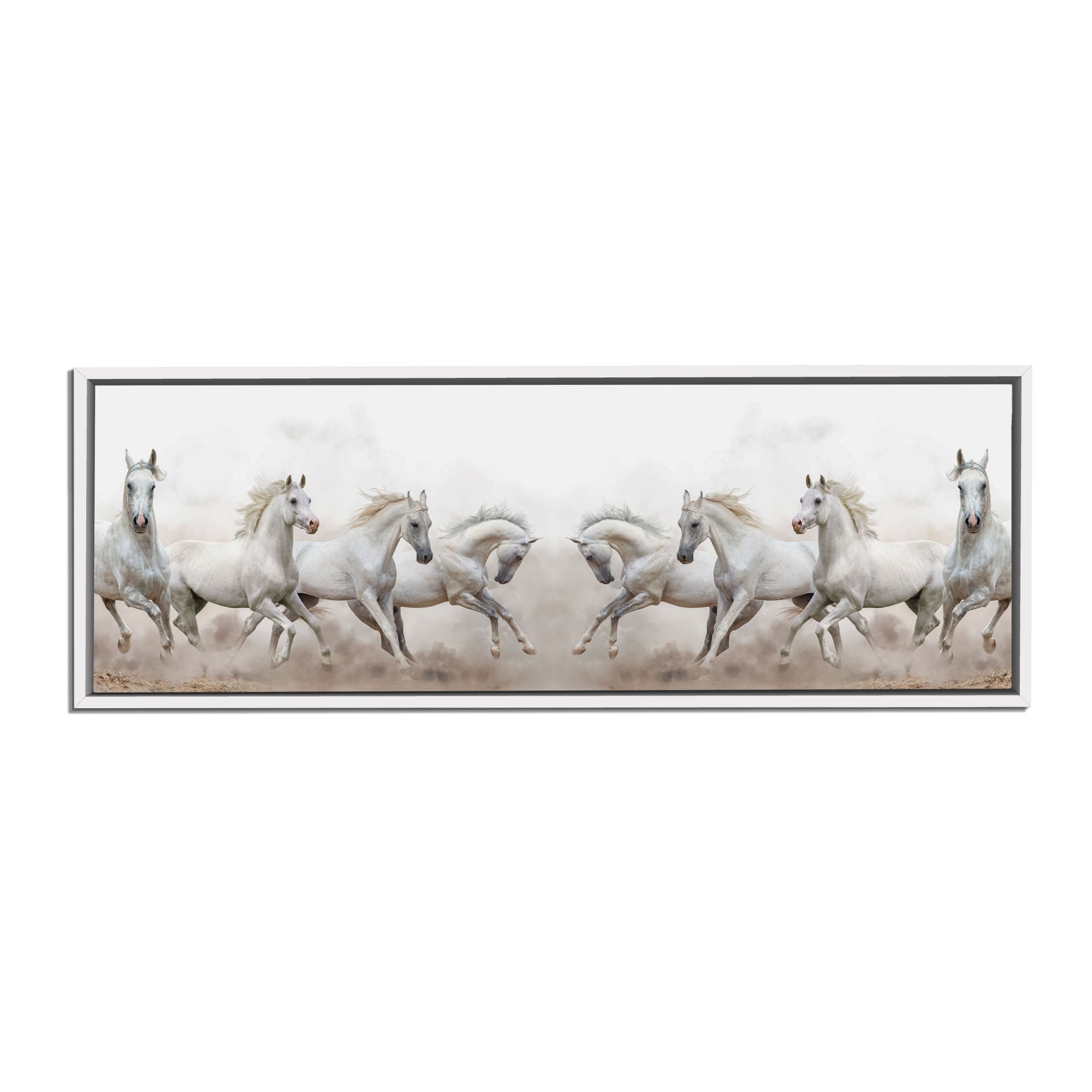 Toile représentant des chevaux arabes devant un ciel blanc - Art mural