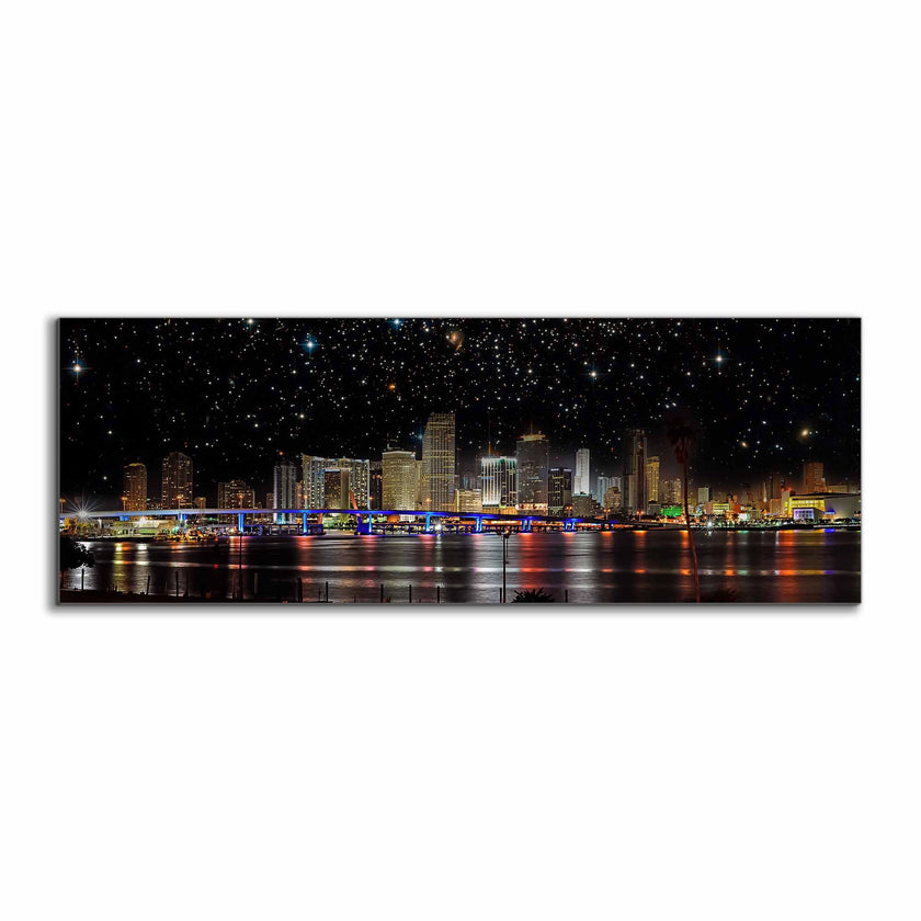 Miami de nuit - Horizon de la ville - Décoration murale sur toile - Vernis RGB